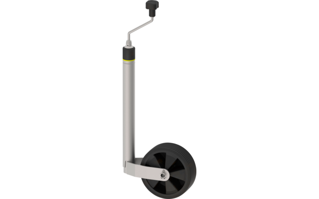 Metal wheel with hand crank on a support leg