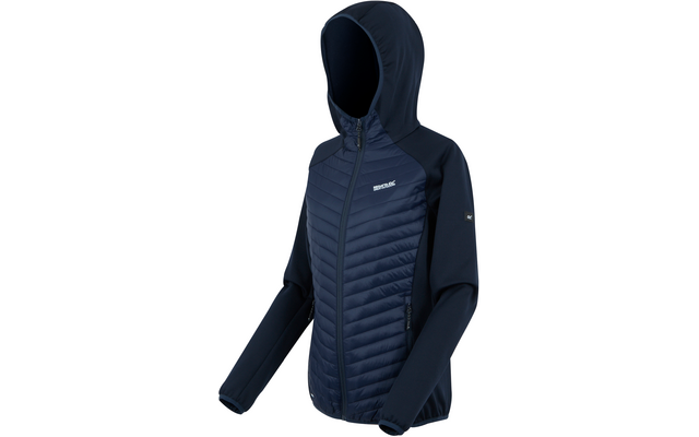 Dunkelblaue Kapuzenjacke mit gesteppter Front, durchgehendem Reißverschluss und Logoprint