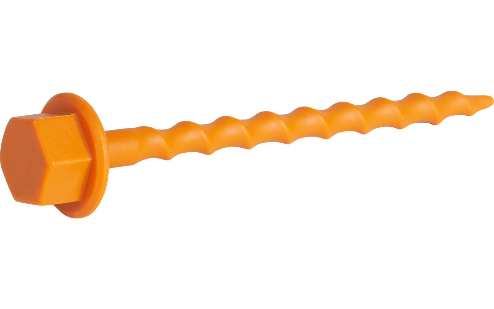 Oranger Kunststoffstab mit sechskantigem Kopf und spiralig gedrehtem, spitz zulaufendem Schaft