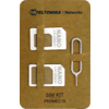 Braunes Kartonblatt mit TELTONIKA Networks-Logo, zwei weißen Nano‑SIM‑Adaptern, Metall‑SIM‑Auswerfer, Text SIM KIT PR5MEC19