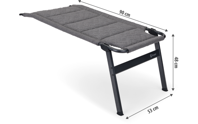 Grauer gepolsterter Hocker mit schwarzem Metallgestell, mit Maßen 79 cm Länge und 37 cm Breite