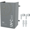 Grau verpackte UV-C-LED mit zwei weißen Ohrstöpseln und drei Ersatzteilen