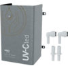 Grau verpackte UV-C-LED mit zwei weißen Ohrstöpseln und drei Ersatzteilen