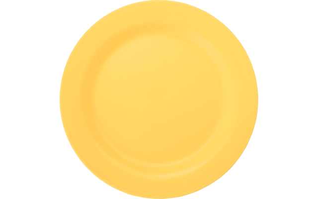 Gelber runder Teller auf weißem Hintergrund