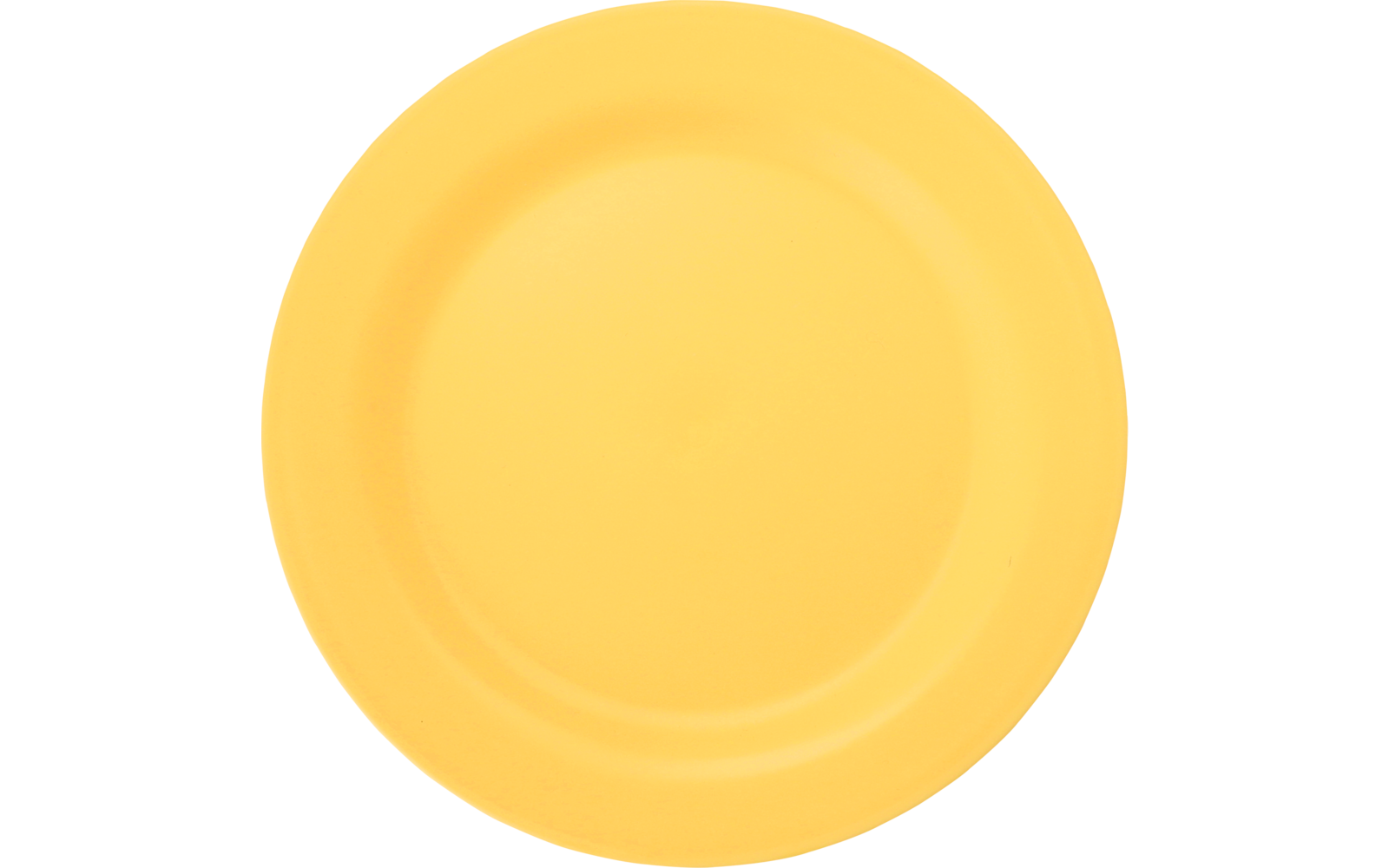 Gelber runder Teller auf weißem Hintergrund