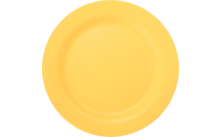 Gelber runder Teller auf weißem Hintergrund