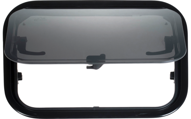 Rechteckiger, leicht gewölbter getönter Kunststoffdeckel auf schwarzem rechteckigem Rahmen