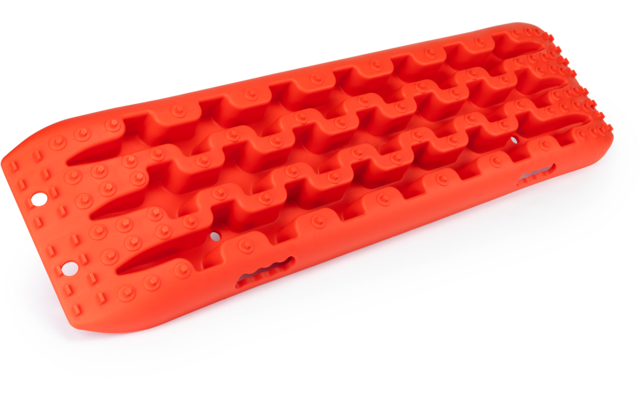 Rotes flexibles Tablett mit zwei Reihen je sechs länglichen Mulden, strukturierter Oberfläche und zwei runden Löchern an einem Ende