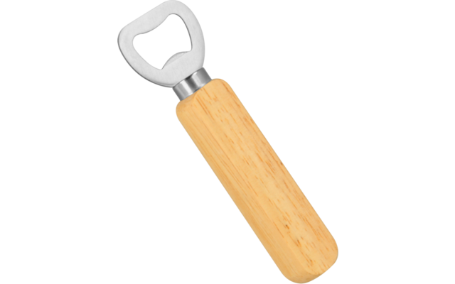 Metall-Flaschenöffner mit hellem Holzgriff auf weißem Hintergrund