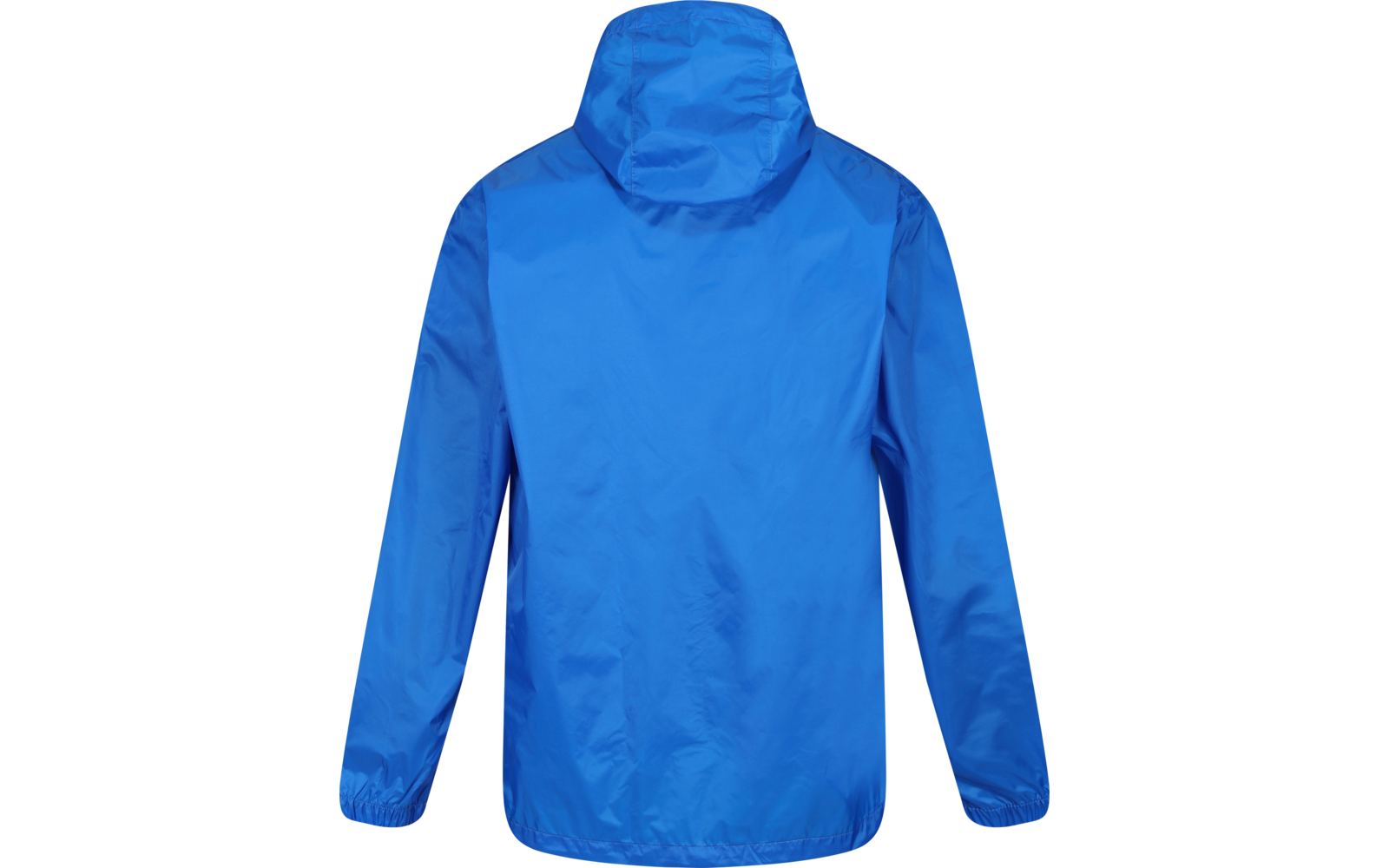 Blaue Jacke mit Kapuze, Rückansicht, lange Ärmel, elastische Bündchen