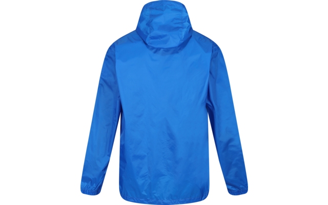 Blaue Jacke mit Kapuze, Rückansicht, lange Ärmel, elastische Bündchen