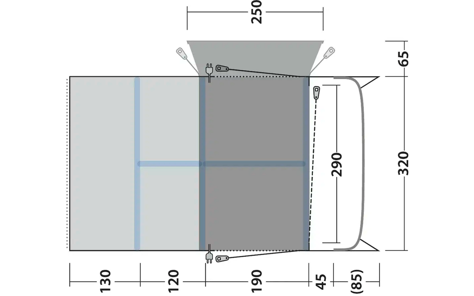 Technische Zeichnung eines rechteckigen Metallteils mit Maßen in Millimetern