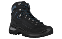 Schwarzer Wanderschuh mit blauem Detail von links