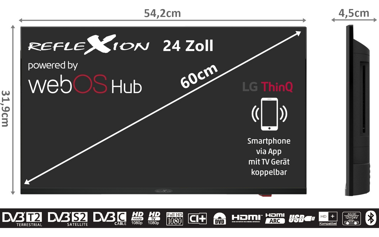 Produktbild Reflexion LED-Smart TV Fernseher mit DVD-Player Full HD 12V / 24V / 240V schwarz 1