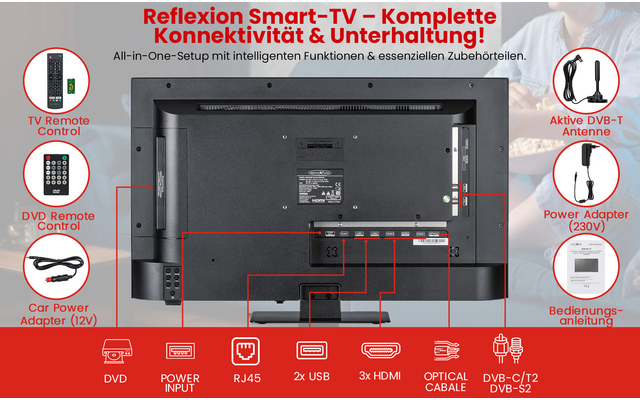 Produktbild Reflexion LED-Smart TV Fernseher mit DVD-Player Full HD 12V / 24V / 240V schwarz 1