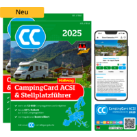 Campingcard et guide des emplacements ACSI 2025 avec plus de 12 000 campings et emplacements Langue Allemand