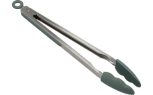 Pinza da cucina con punte in silicone verde su sfondo bianco