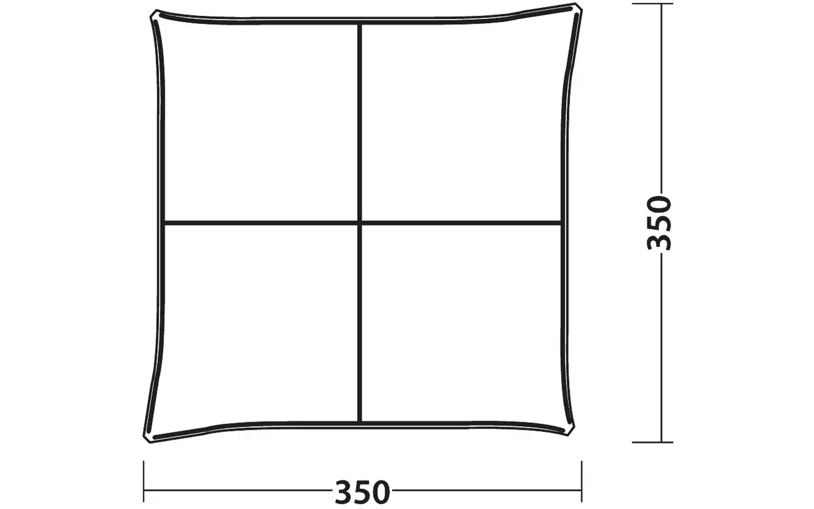 Quadratisches Bild mit vier gleich großen Teilen, außen 350 mal 350 Millimeter