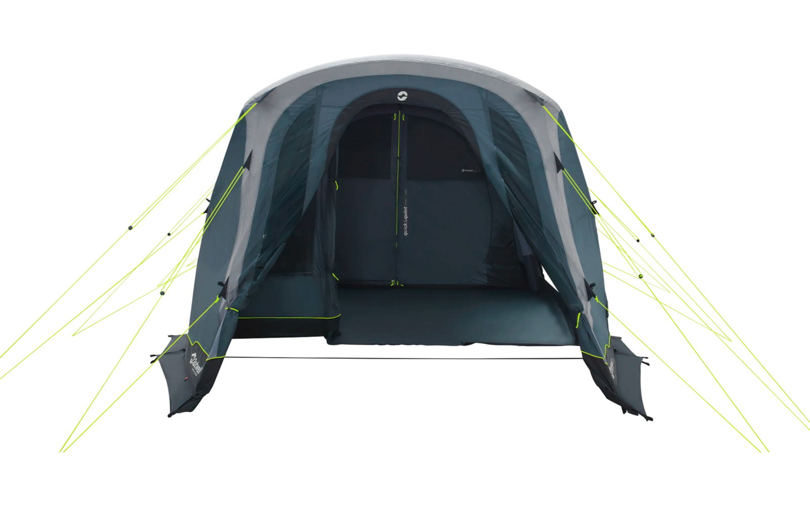 Aufblasbares Zelt mit grünem Hintergrund und geöffnetem Eingang