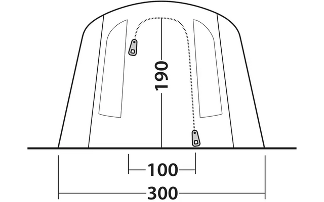 Technische Zeichnung eines Bauteils mit Abmessungen 190 mm Höhe und 300 mm Breite