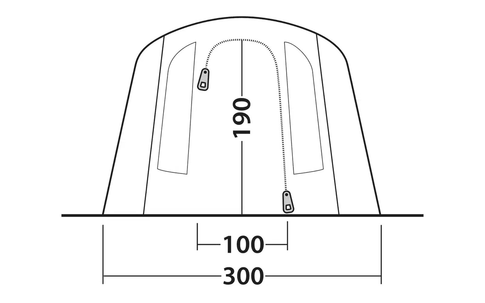 Technische Zeichnung eines Bauteils mit Abmessungen 190 mm Höhe und 300 mm Breite