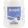 Envase de plástico blanco con etiqueta azul y blanca con las palabras 'Ambiti', 'WC HYDRO' y '25u'