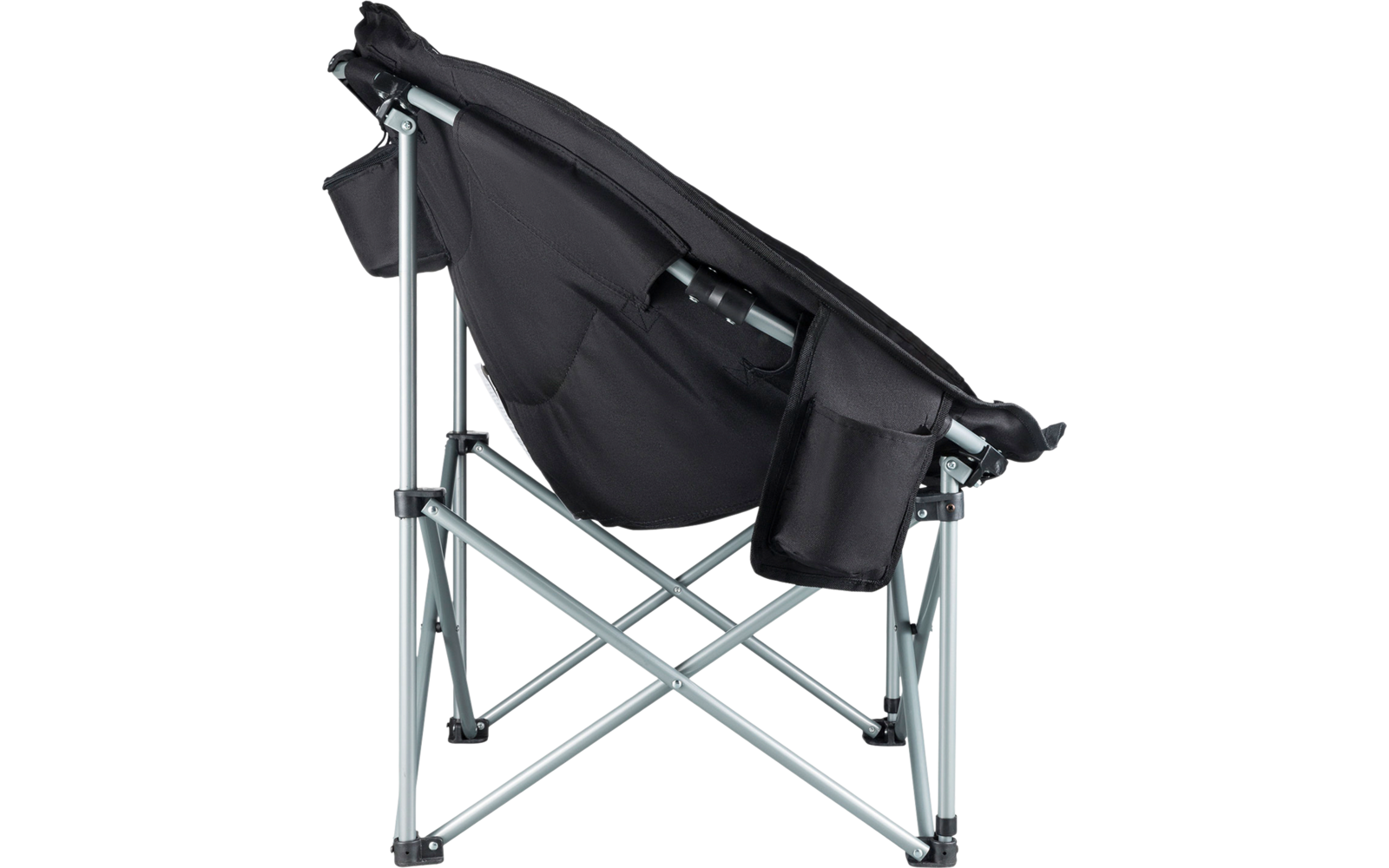Chaise de camping pliable noire avec cadre métallique argenté