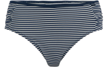 Culotte de bikini rayée bleu marine et blanche avec côtés froncés