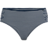 Dunkelblau-weiß gestreifte Bikinihose mit seitlicher Raffung