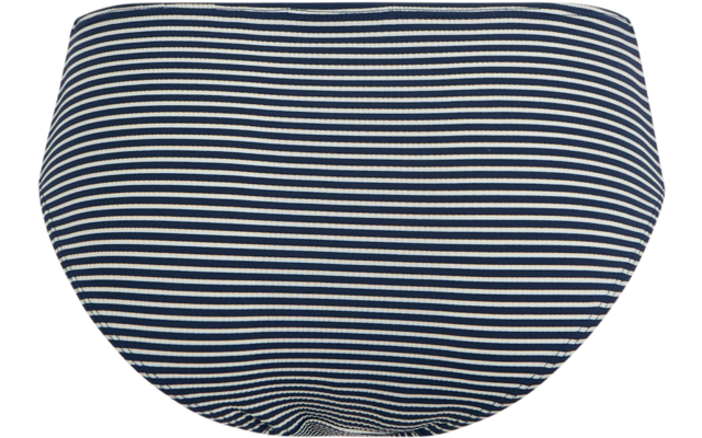 Rückansicht eines dunkelblau-weiß gestreiften Slips auf weißem Hintergrund