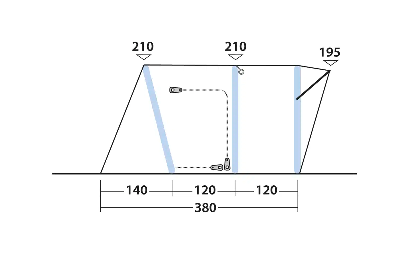 Technische Zeichnung eines trapezförmigen Objekts mit Maßen in Millimetern
