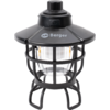 Lampe gris-noir avec cage métallique ronde, abat-jour en verre transparent, bouton noir sur le dessus et logo 'Berger'
