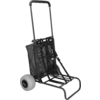 Carro plegable de dos ruedas con armazón metálico negro, bolsa de tejido tipo malla negra, dos ruedas gris claro y mango regulable con empuñadura de espuma