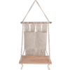 Asiento colgante de madera con respaldo de macramé y flecos