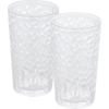 Twee transparante, gestructureerde plastic drinkglazen