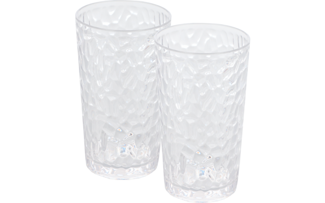 Twee transparante, gestructureerde plastic drinkglazen