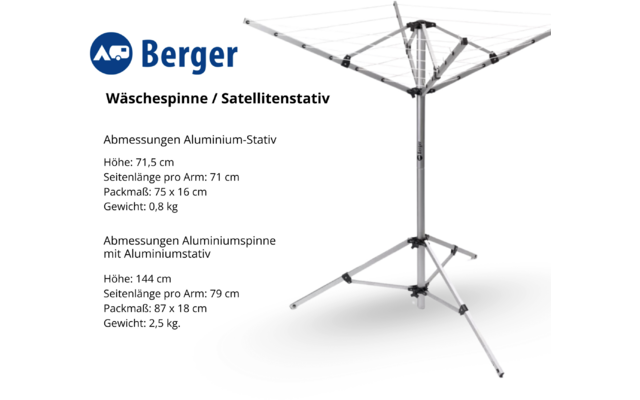 Zilveren wasdroger met vier opvouwbare armen en driepootstatief op witte achtergrond
