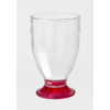 Transparent glass with short red base, empty, on white background
