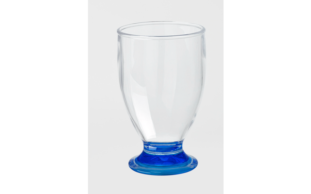 Clear glass with a blue base on a white background