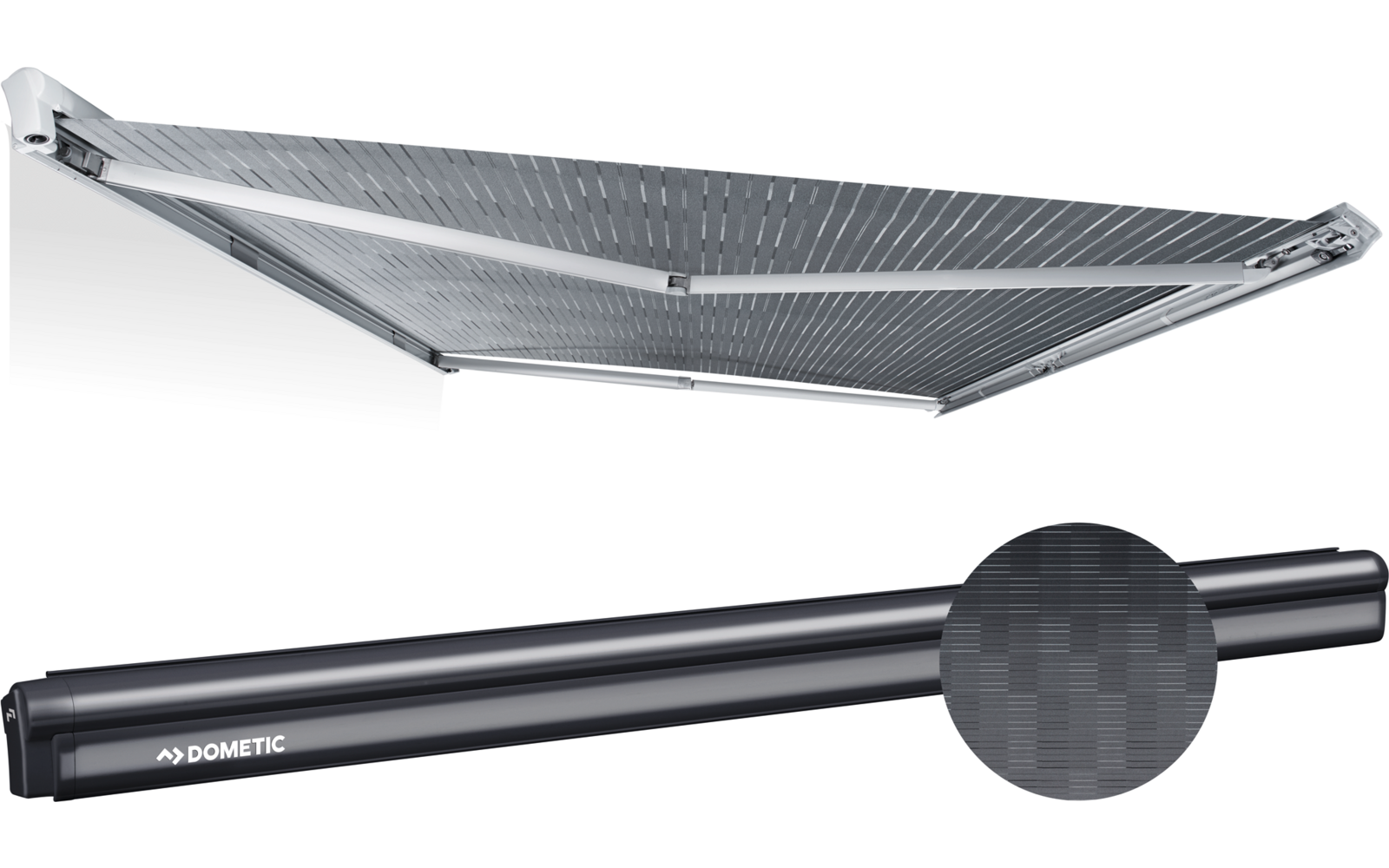 Protector solar negro desplegado con textura de fibra de carbono y poste plegado