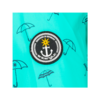 Turquoise achtergrond met zwarte paraplu-symbolen en een ronde zwarte badge met een wit anker, een gele ster en de tekst "DESIGNED IN GERMANY"