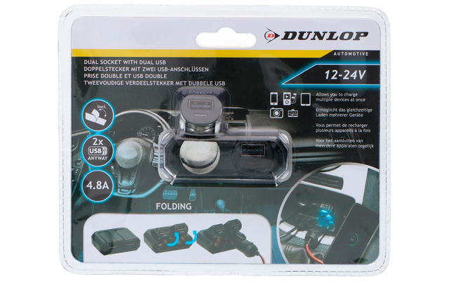 Dunlop 2-voudig stopcontact 12/24 V met 2 x USB
