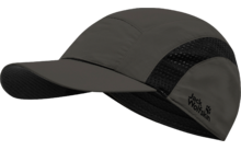 Graue Kappe mit kurzem Schirm, mit Netzeinsätzen und Jack Wolfskin-Logo an der Seite