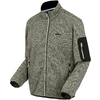 Graue Fleecejacke mit Reißverschluss und schwarzem Reißverschlussfach am linken Ärmel