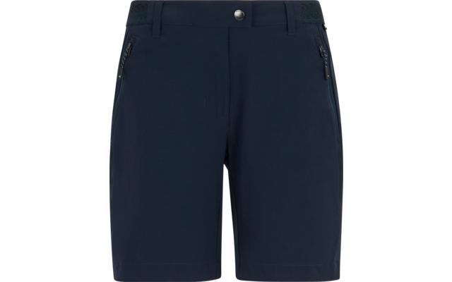 Dunkelblaue Shorts mit Gürtelschlaufen, Knopfverschluss und zwei Reißverschlusstaschen vorne