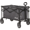 Chariot pliable avec bac en tissu gris foncé, armature métallique noire, quatre roues et poignée déployée; logo 'Berger' sur le côté