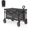 Schwarzer faltbarer Bollerwagen mit Stoffbehälter, Metallgestell, vier Rädern, Zuggriff und Aufdruck '174L'; kleine gefaltete Version oben links