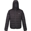 Schwarze gesteppte Jacke mit Kapuze und Reißverschluss vorne
