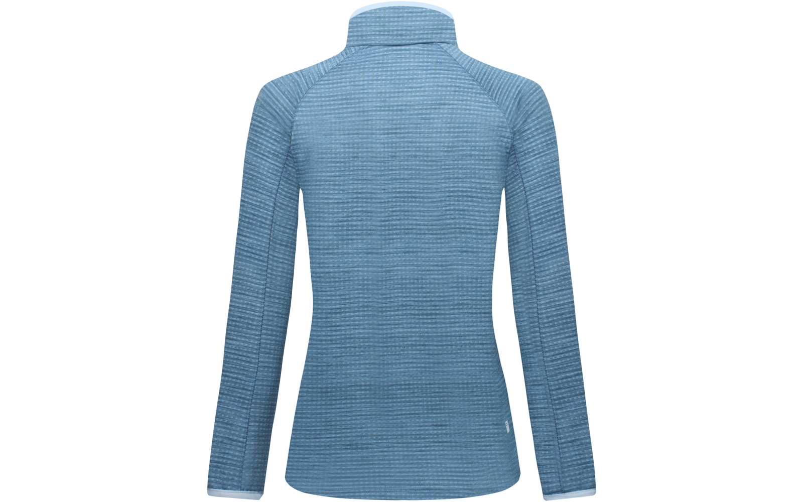 Haut à manches longues bleu clair avec texture gaufrée, vue de dos