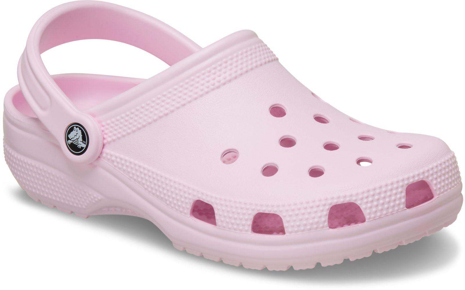 Rosa Clog aus Kunststoff mit Belüftungsöffnungen, Fersenriemen und Profilsohle